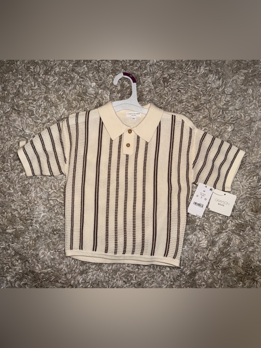 Cream & Brown Striped Grayson Mini toddler 3T boys shirt